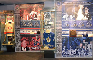 The dynasties of the Toronto Maple Leafs and Montreal Canadiens of the 1960s are honoured in the Stanley Cup Dynasties Zone.