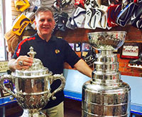 Blackhawks executive Mark Bernard brought the Stanley Cup to the famous Kenesky's Goalie Shop in Hamilton, Ontario