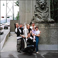 Tampa Scout Gerry O'Flaherty and Stanley Cup on Lion's Gate Bridge in Vancouver.