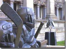 'Our Game' statue overlooking the Team Canada '72 Millennium Tribute sculpture