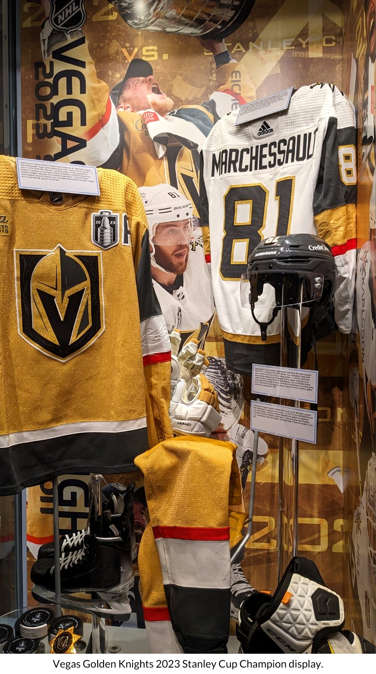 Stanley Cup Champion Exhibit at the Hockey Hall of Fame, showcasing the Vegas Golden Knights' Stanley Cup win.